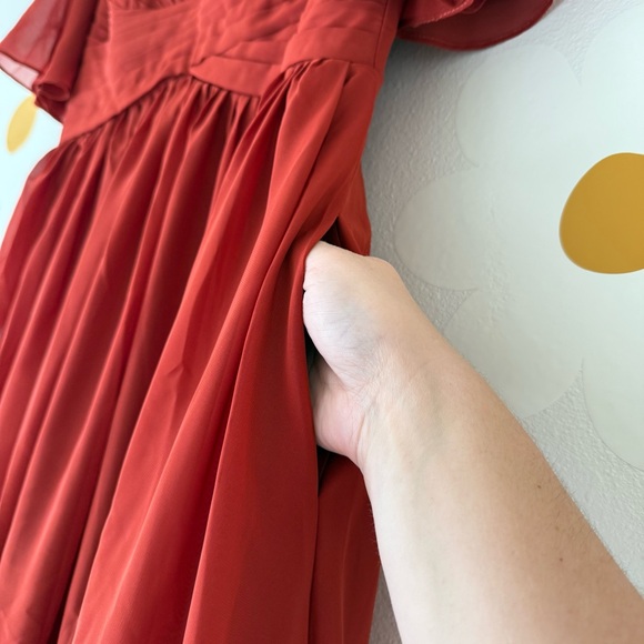 NWT Lavetir Rust A-Line V-Neck Chiffon Gown with Side Slit - Picture 10 of 16